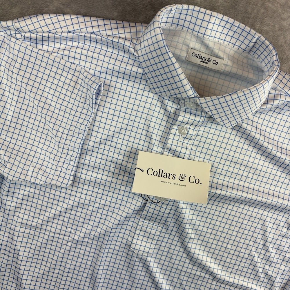 Collars & Co Polo Shirt Mens‎ M Blue White Check Preppy Workwear NEW